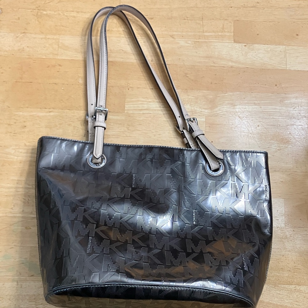 Michael Kors Shiny Black and Tan Tote